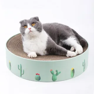 【喵仙兒】圓形貓抓盆 北歐風仙人掌-櫻花粉/薄荷綠-L(貓抓板 貓玩具 貓窩)