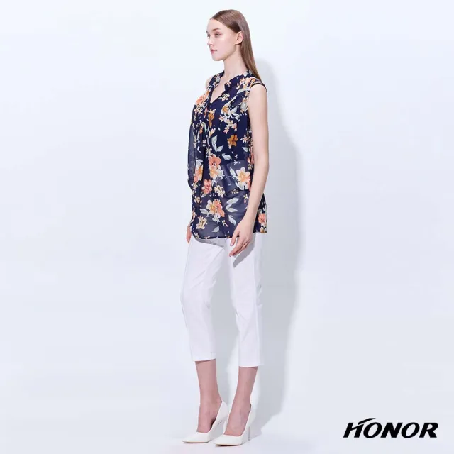 【HONOR 山形屋】出清品 透紗花卉層次剪裁無袖上衣-深藍/綠(限定出清)