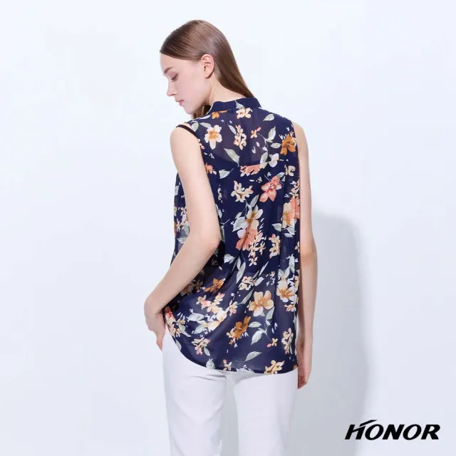 【HONOR 山形屋】出清品 透紗花卉層次剪裁無袖上衣-深藍/綠(限定出清)