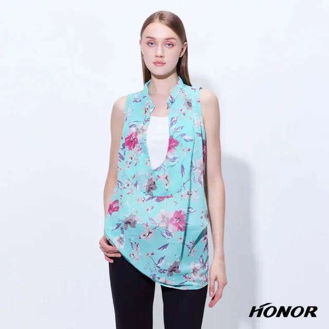 【HONOR 山形屋】出清品 透紗花卉層次剪裁無袖上衣-深藍/綠(限定出清)