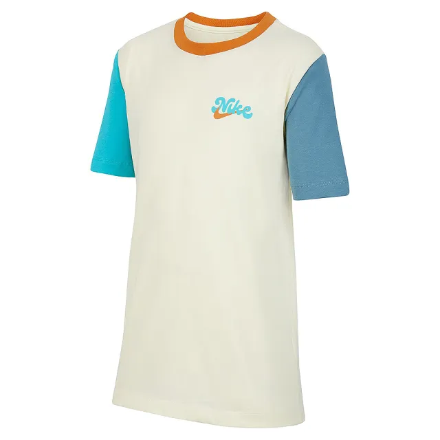 【NIKE 耐吉】短袖上衣 童裝 男女童 大童 K NSW TEE CLUB EXPRESS BLOCK 黃藍 HQ3244-113