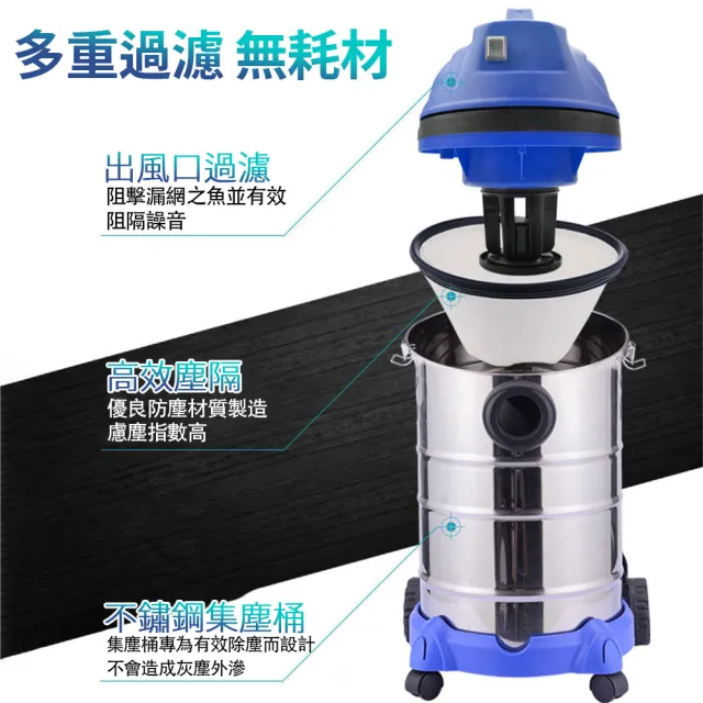 【tounichi 東日】吸塵機乾濕兩用 吸塵器 30L容量工業吸塵(30L大容量 金屬伸縮管)