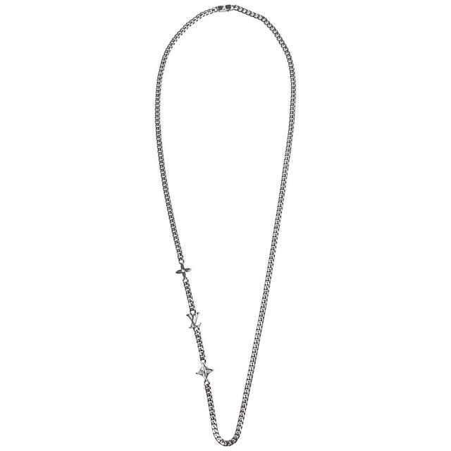 LV LOUIS VUITTON路易威登 M01490 經典 Monogram Row 系列黃酮金屬 Monogram 花卉ｘ 標誌項鍊