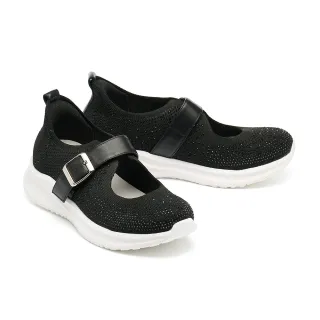 【BYHUE】華麗時尚晶鑽寬帶飛織軟芯厚底休閒鞋(黑)