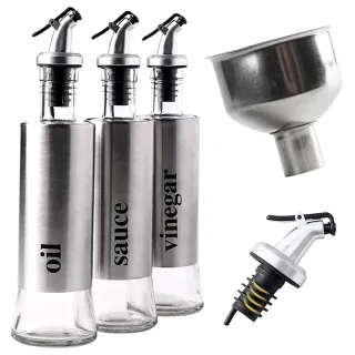 【EZlife】不鏽鋼玻璃可控油量密封油壺(附304不鏽鋼漏斗)