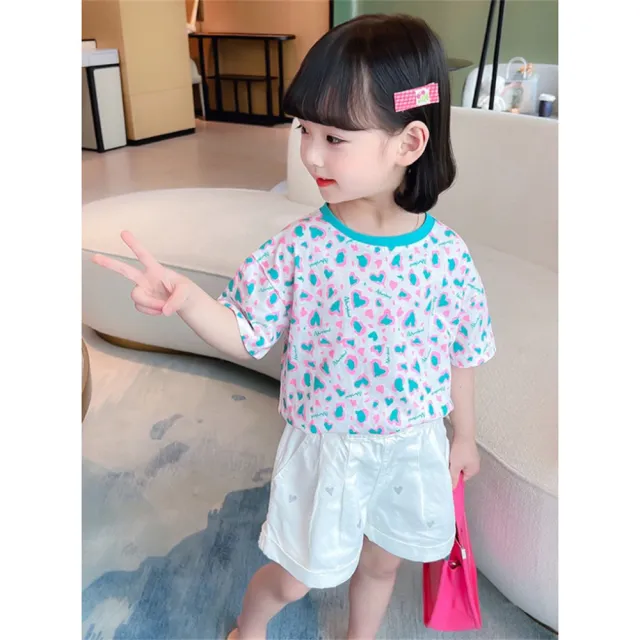 【安朵童舖】現貨韓版兒童豹紋短袖上衣女寶豹紋短袖T恤女童圓領寬鬆上衣(016)