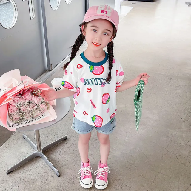 【安朵童舖】現貨韓版兒童豹紋短袖上衣女寶豹紋短袖T恤女童圓領寬鬆上衣(016)