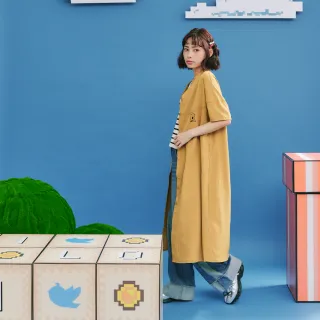 【Dailo】可愛水豚繡花連袖短袖洋裝(綠 黃)