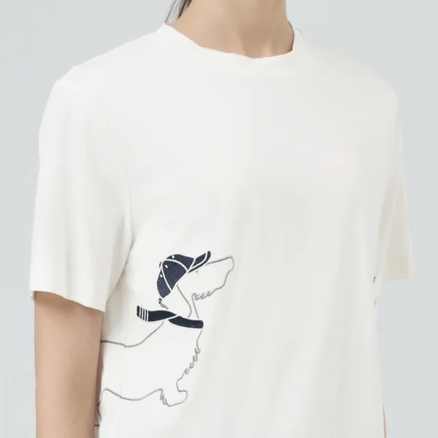 【ILEY 伊蕾】趣味狗狗縲縈寬鬆棉質上衣(白；M-XL；1252561203)