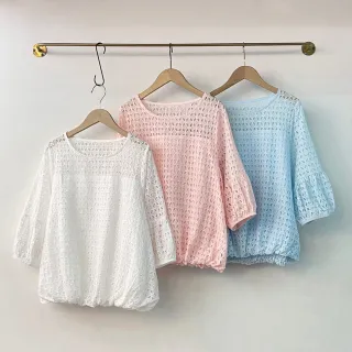 【MYDRESS】鏤空布蕾絲花苞袖上衣