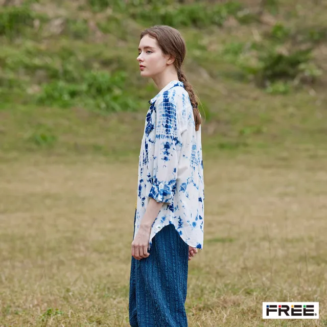 【FREE】free.藍染綁染口袋長袖襯衫(本白/藍色)