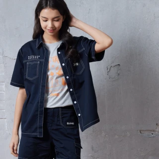 【JEEP】女裝 率性鋒芒工裝短袖襯衫(藍色)