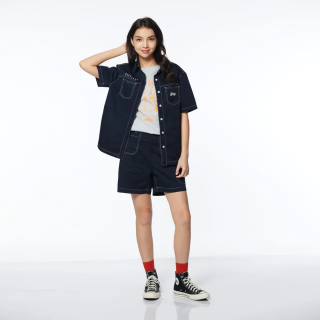 【JEEP】女裝 率性鋒芒工裝短袖襯衫(藍色)
