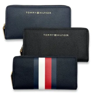 【Tommy Hilfiger】男女生通用 燙金字母LOGO 條紋/素面 拉鍊 長夾 皮夾(美國官方平輸)
