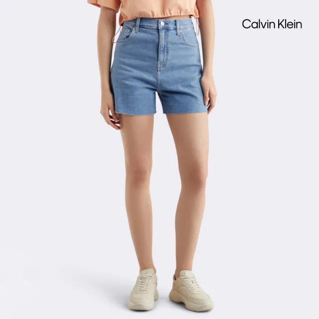 【CALVIN KLEIN】官方旗艦館 CK 高腰寬鬆涼感牛仔短褲_藍色