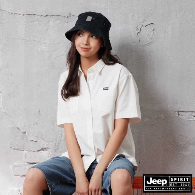 【JEEP】女裝 美式休閒雙口袋短袖襯衫(白色)