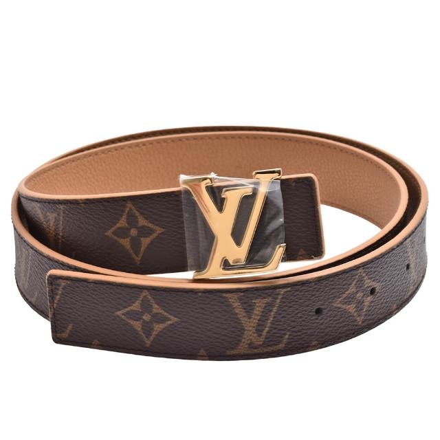 LV LOUIS VUITTON 路易威登 M0363U INITIALES 30 男用皮帶，採用經典 Monogram 帆布與小牛皮材質，搭配金釦設計，展現高雅時尚風格。咖啡色系配色適合多種場合，並附原廠防塵套與包裝盒，為您帶來歐洲原裝奢華體驗。