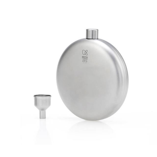 【Keith】鎧斯鈦圓形鈦酒壺附漏斗150ml / Ti9302(純鈦隨身酒壺 圓形扁壺 隨行鈦酒壺 威士忌烈酒瓶 小酒壺)
