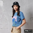 【JEEP】女裝 花卉塗鴉純棉短袖T恤(藍色)