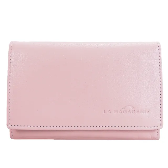 【LA BAGAGERIE】全牛皮翻蓋雙折短夾(玫瑰粉/展示品)