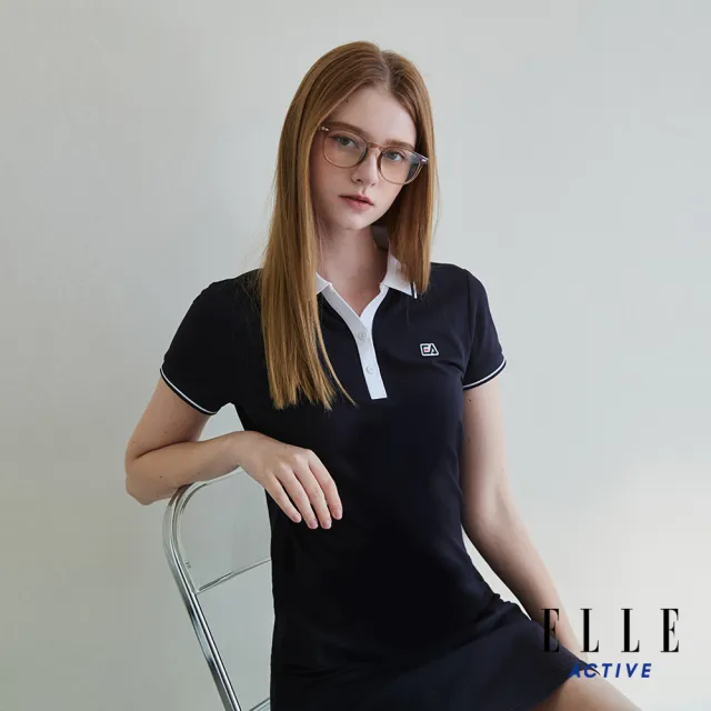 【ELLE ACTIVE】女款 經典配色修身Polo洋裝-深藍色(EA25S1W2613#39)