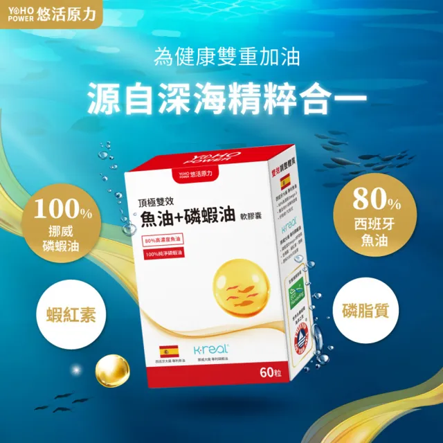 【悠活原力】魚油+磷蝦油軟膠囊1盒(60入/盒 挪威磷蝦油、Omega3、DHA、EPA )