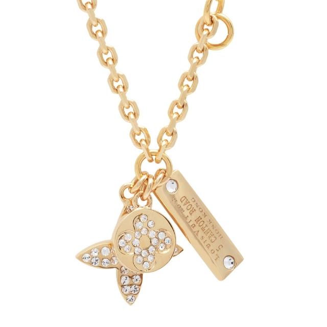 LV LOUIS VUITTON路易威登 M66808 飾品 廣東旗艦店限定版 Monogram 花卉金色黃銅水鑽長項鍊