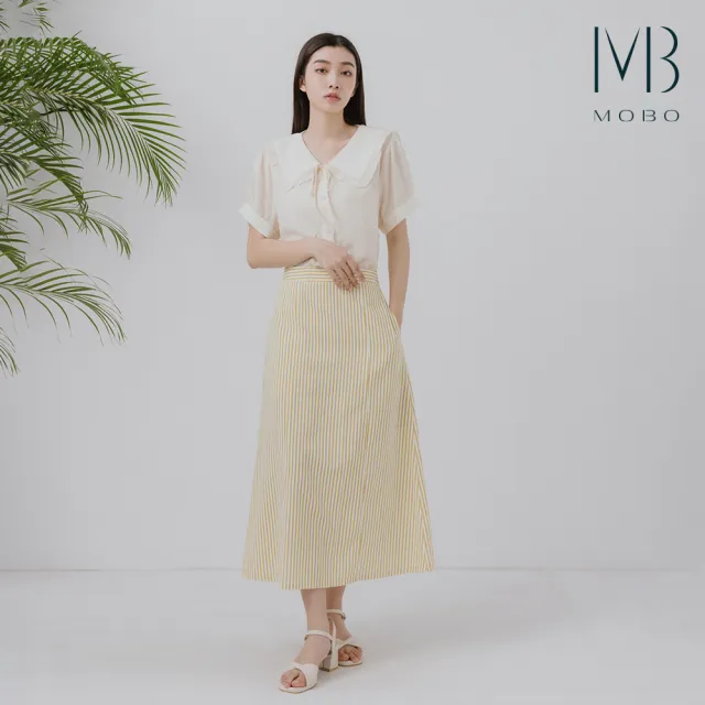 【MO-BO】休閒度假風條紋長裙
