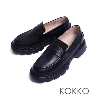 【KOKKO】素面好感微寬楦輕量化厚底樂福鞋(黑色)