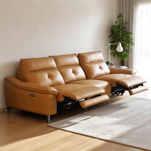 【IHouse】曼米 頭層加厚牛皮 290cm零靠牆雙電動沙發/沙發床
