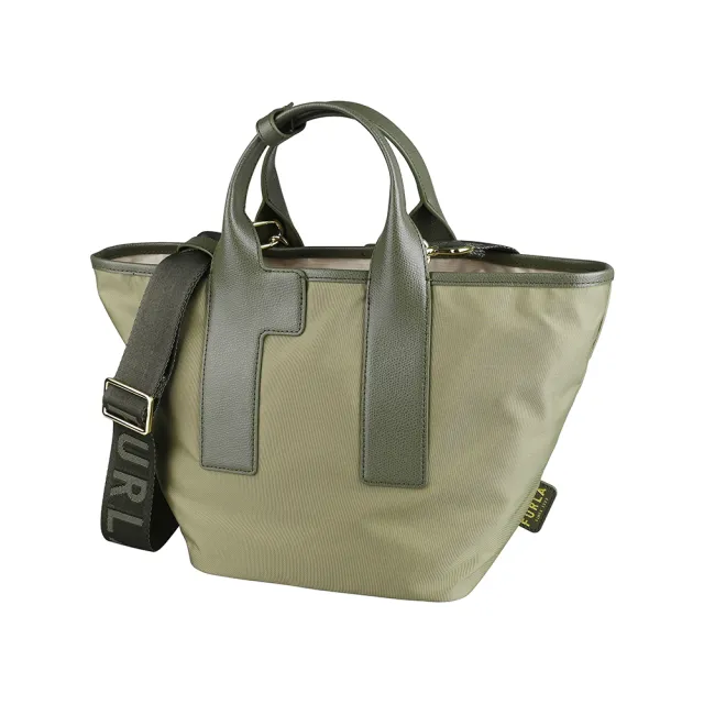 【FURLA 芙拉】FURLA Piuma皮標金字LOGO尼龍拉鍊手提/斜背托特包(中/香根草x芭蕾粉紅x鼠尾草)