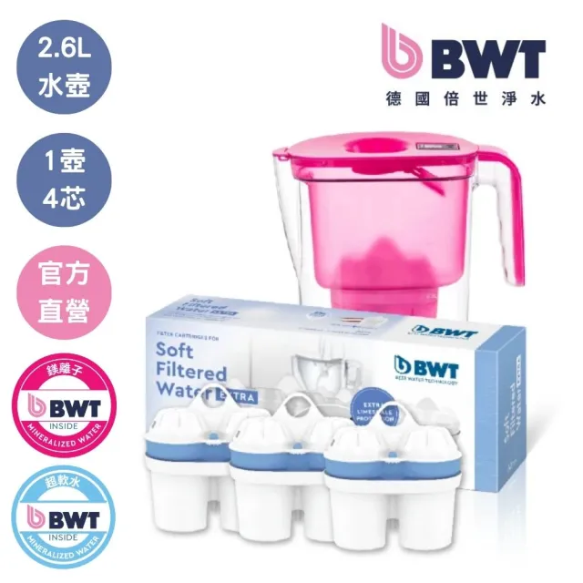 【BWT 德國倍世】2.6L VIDA樂樂濾水壺＋鎂離子1入＋超軟水3入(共1壺4芯)