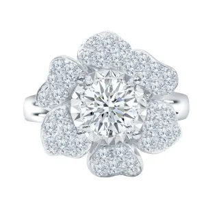 【King Star】GIA 一克拉 Dcolor 18K金 天然鑽石戒指 茶花滿鑽(3 克拉視覺效果)