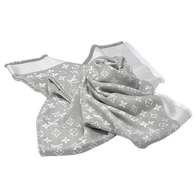 LV LOUIS VUITTON路易威登 M70804 經典 DENIM MONOGRAM 花紋羊毛混絲披肩