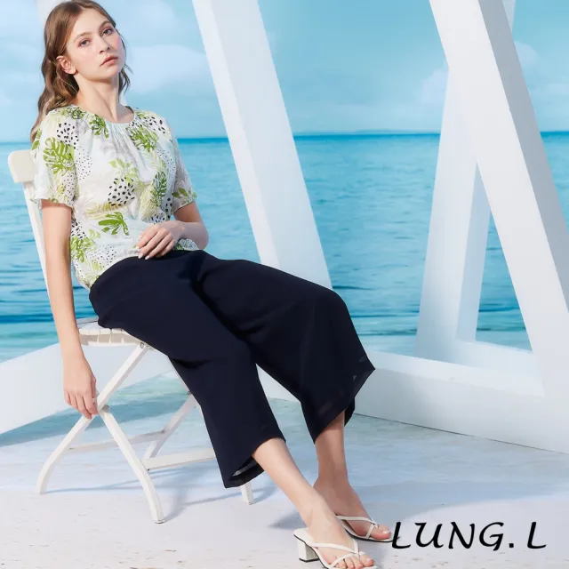 【LUNG.L 林佳樺】LR70A 白色底熱帶綠葉印花連袖棉質女裝上衣(春夏新品)