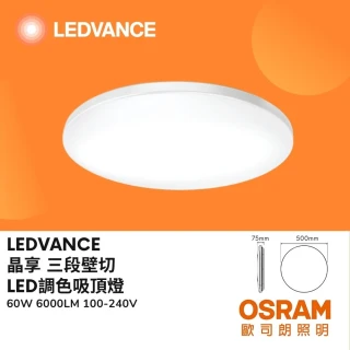 【Osram 歐司朗】LED晶享 調色吸頂燈 60W 60瓦 三段壁切 四種模式(黃光→自然光→白光→小夜燈)