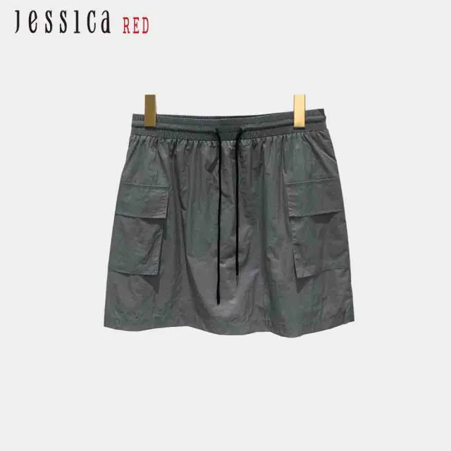 【Jessica Red】個性休閒時尚工裝風鬆緊腰短裙R53101