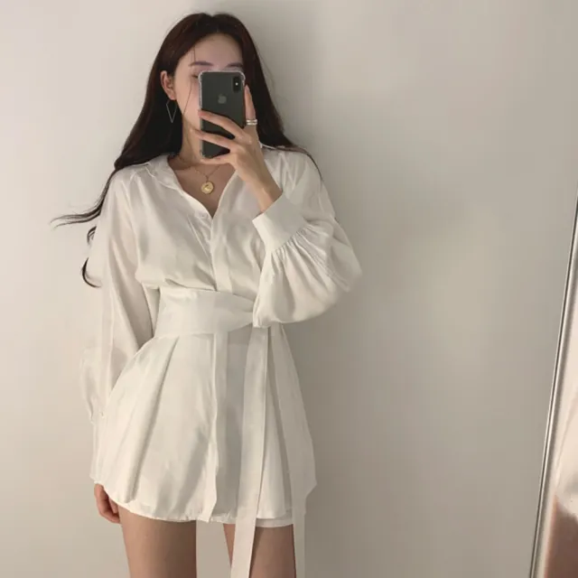 【D.studio】韓版氣質顯瘦綁帶設計感洋裝(套裝連身裙長袖上衣女裝 衣服 顯瘦上衣長袖t恤冬裝連衣裙 S216)