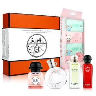 【Hermes 愛馬仕】小香禮盒7.5ml*4入-絲巾+橘彩星光+尼羅河花園+緋紅火參(平行輸入)