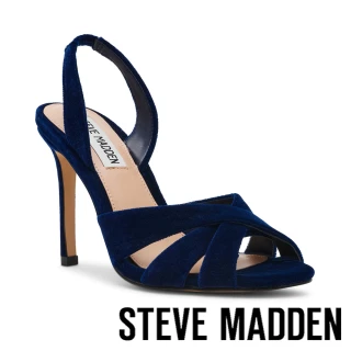 【steve madden】奢華絨面線條裸跟鞋 TROPHIES(絨藍)
