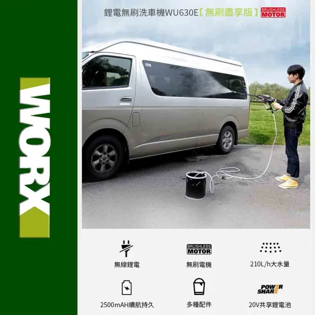 【WORX 威克士】20V 鋰電無刷高壓清洗機 WU630.2(清洗機 洗車槍 沖洗 無刷 高壓清洗槍  無碳刷高壓水槍)