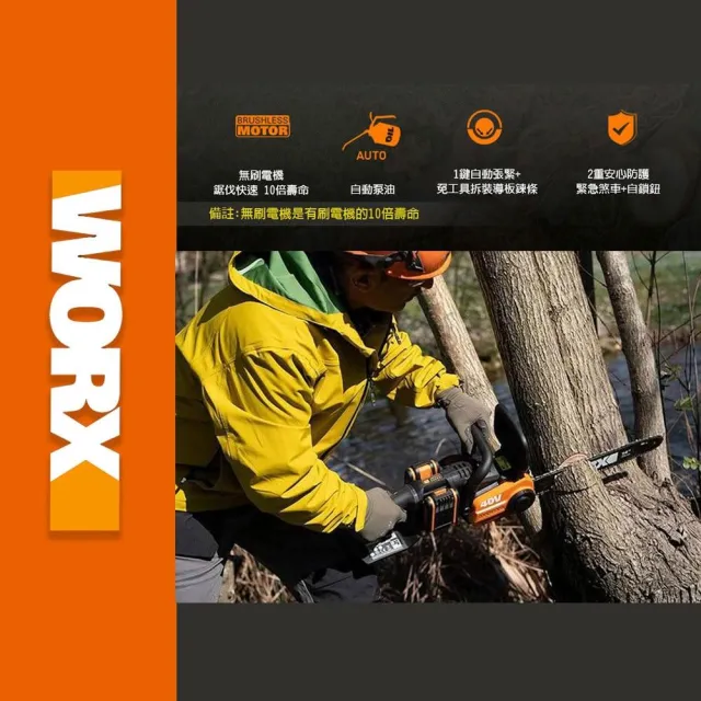 【WORX 威克士】40V 30CM 鋰電鏈鋸機 WG384E.1(鏈鋸機  切割機 電動鏈鋸  無刷鋰電鏈鋸機)