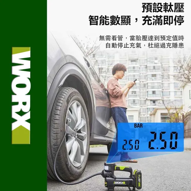 【WORX 威克士】20V 高壓打氣泵 WU092(打氣機 打氣泵 充氣泵 雙缸 鋰電 高壓打氣機 鋰電雙缸高壓打氣機)