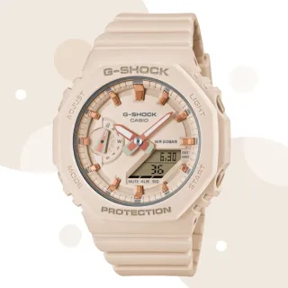【CASIO 卡西歐】G-SHOCK WOMEN 小農家橡樹 八角形雙顯錶-淡奶茶(GMA-S2100-4A)
