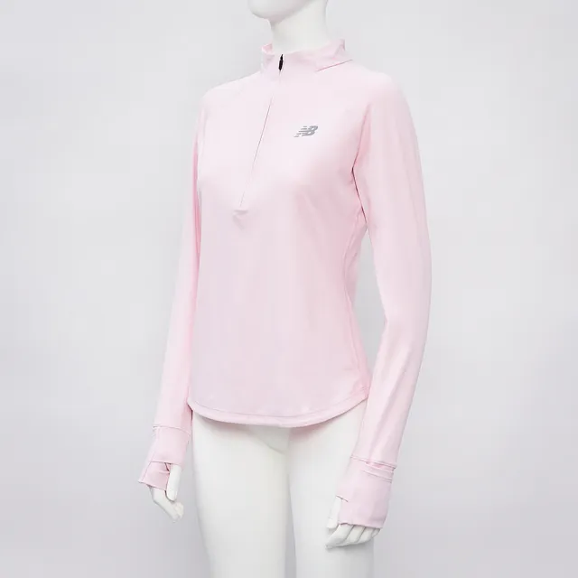 【NEW BALANCE】女款 櫻花粉色 修身 訓練 美規 慢跑 半開襟 上衣 運動 休閒 長袖 WT51201RSG