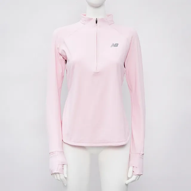 【NEW BALANCE】女款 櫻花粉色 修身 訓練 美規 慢跑 半開襟 上衣 運動 休閒 長袖 WT51201RSG