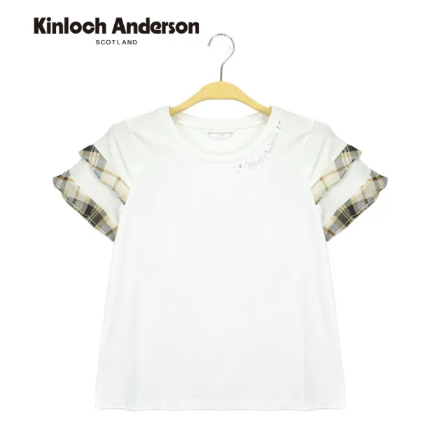 【Kinloch Anderson】甜美雙層荷葉格紋袖設計棉質短袖上衣(KA1283024 白色/黑色)