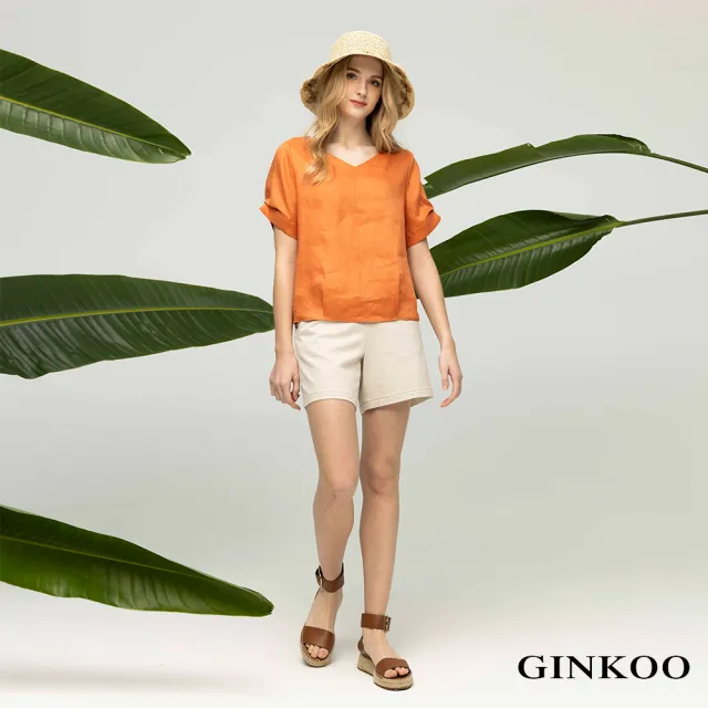 【GINKOO 俊克】口袋扣飾壓線短褲