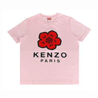 【KENZO】KENZO Boke Flower胸前大印花黑字LOGO花型設計純棉質圓領短袖T恤(女款/裸粉)