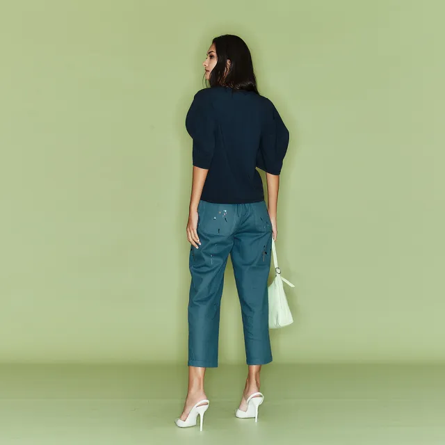 【ICHE 衣哲】Cop.Copine法式設計3D立體抓摺五分袖印花造型上衣(兩色)